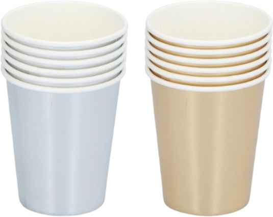 Party casa wegwerp bekers – drinkbekers – stapelbare bekers voor feestjes en evenementen – party bekers voor koude dranken – verkrijgbaar in zilver of goud - 1 willekeurige variant