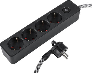 Q-link stekkerdoos - 4-voudig - plat - randaarde - 3 x 1.5 mmâ² - 1.5 m - textiel - zwart