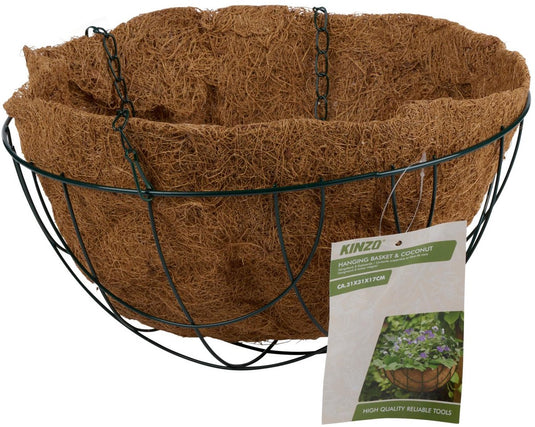 Kinzo bloemenhangmand - hangmand met kokosvezel inleg - hangpot voor bloemen en planten - hangende bloempot - plantenhanger buiten - ca. 31 x 31 x 17 cm