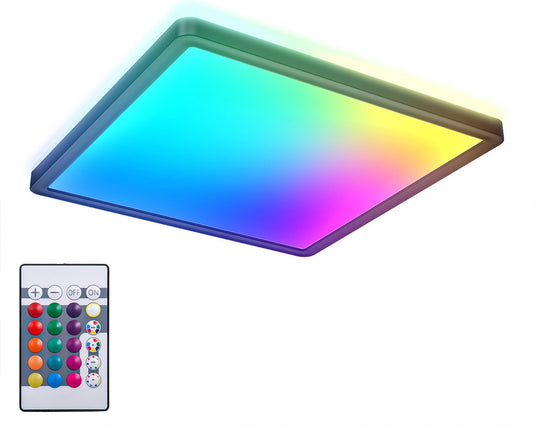 Briloner b.k.licht - rgb led plafonniere - zwart - dimbaar - met indirecte licht - gekleurd licht - met afstandsbediening - l: 29cm