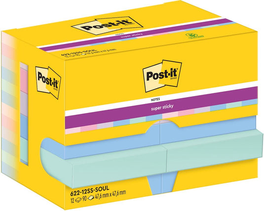 Post-it super sticky notes soulful | 90 vel | ft 47 | 6 x 47 | 6 mm | pak van 12 blokken