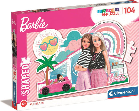 Clementoni legpuzzel super color - barbie roze auto, 104st.
