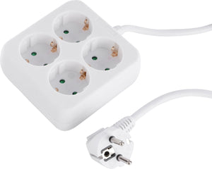 Q-link stekkerdoos - 4-voudig - randaarde - vierkant - 3 x 1.5 mmâ² - 1.5 m - wit