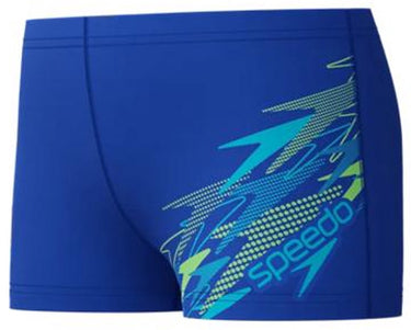 Speedo medley logo aquashort jongens - vormvaste zwembroek jongens - zwemshort jongens met stretch - sportzwembroek kids met trekkoord - blauw turquoise - maat 152