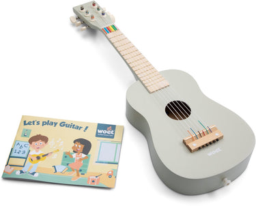 Woet ® houten speelgoedgitaar met draagriem - beige - speelgoedinstrument - mijn eerste gitaar inclusief muziekboekje - speelgitaar voor kinderen - vanaf 3 jaar