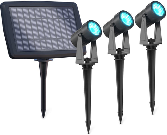 Calex aosta solar buiten spotlight 3-pack – rgbic + 2700–6500k – 50 lumen – ip44 – solar – usb-c oplaadbaar – 3w zonnepaneel – 2×1500mah vervangbare batterijen – zwart
