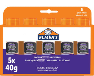 Elmer's -lijmstiften met verdwijnende paarse lijm | droogt kleurloos op | geweldig voor knutselen en op school | uitwasbaar en kindvriendelijk | 40 g | 5 stuks