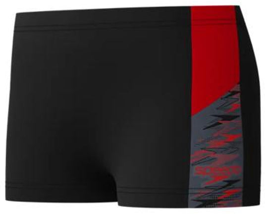 Speedo dive aquashort jongens - vormvaste zwembroek jongens - zwemshort jongens met stretch - sportzwembroek kids met trekkoord - zwart rood - maat 176