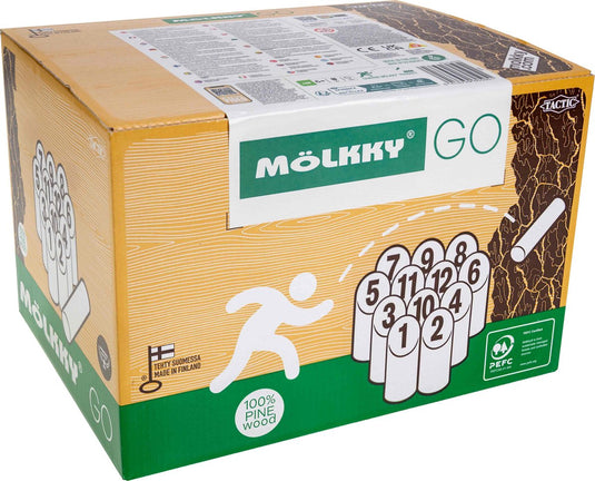 Tactic mölkky go – vang- en werpspel - origineel fins houten werpspel in handige draagbare doos – duurzaam grenenhout – met gratis score-app