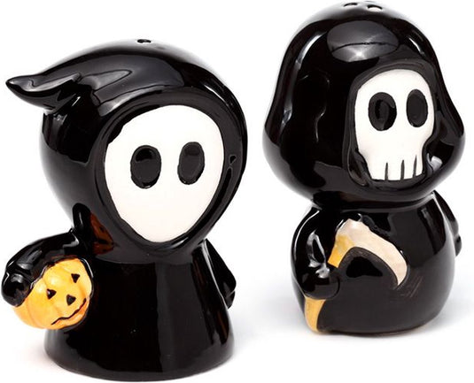 Puckator peper- en zoutstel - set skull boy ghost boy - halloween - dolomiet keramiek - 8-8.5x5-6x5-5.5cm