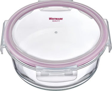 Westmark glazen vershouddoos, rond, vulvolume: 650 ml, magnetron- en ovenbestendig, glas siliconen kunststof, transparant rood