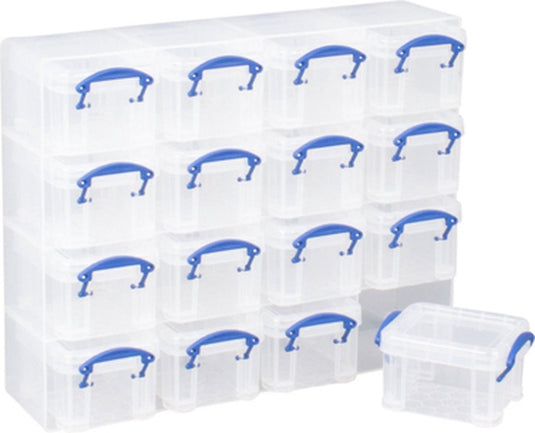Really useful box - muurkubus - met 16 opbergdozen van 0,3 liter - transparant - 37x30x12 cm