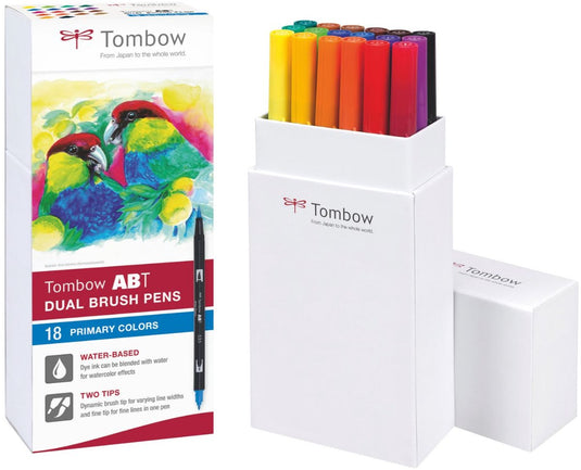 Tombow abt dual brush tekenpennen - brushpennen - set van 18 kleuren - primaire kleuren