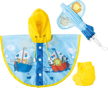 Heless poppenregenkleding 28-35 cm polyester blauw geel 3-delig