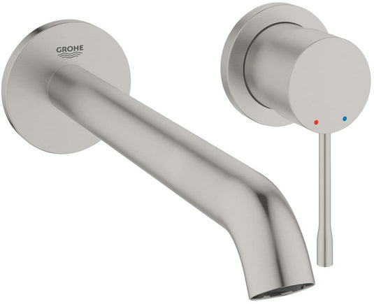 Grohe essence new wandgemonteerde inbouw wastafelkraan - afbouwdeel - zonder inbouwdeel - lange uitloop - supersteel - waterbesparend