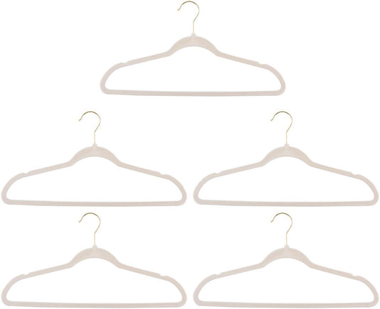 Alpina kledinghangers 10 stuks - kledinghangers anti slip met fluwelen coating - broekhanger voor broeken en shirts - kleerhangers met goudkleurige haak - creme