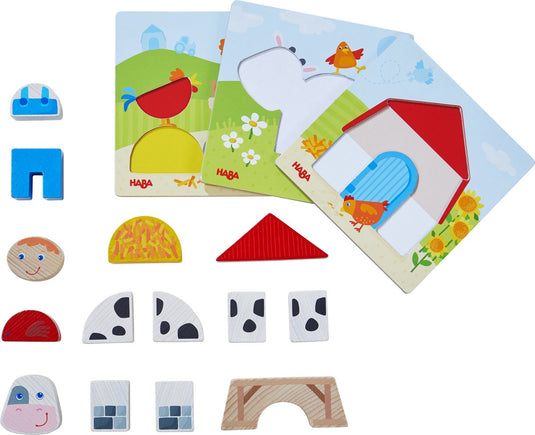 Haba vormenpuzzel boerderij junior 15 x 15 cm hout 17-delig