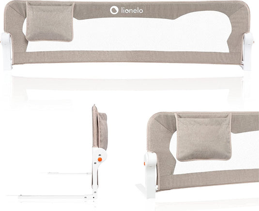 Lionelo eva bedhekje – veiligheidsbarrière tot 27 kg – 180° opvouwbaar – 150 cm breed – duurzaam aluminium frame – securebelt standsafe blokkade – voor kinderen 18m-5j
