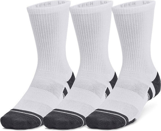 Under armour ua performance tech 3pk crew-wht unisex sportsokken - wit - jet grijs