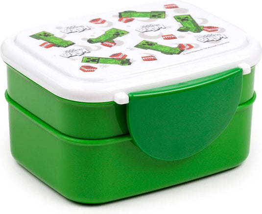 Puckator bentobox lunchbox - minecraft creeper tnt - sss. . . boom - wit groen - bestek - 9x15,5x14cm