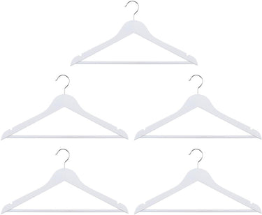 Alpina witte kledinghangers hout set 5 stuks – kleerhangers voor brede schouders - kledinghanger met draaibare haak - kleding hangers met anti‑slip wit met broeklat