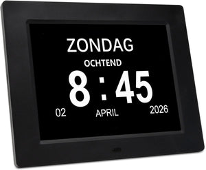 Pora co - digitale dementieklok xl – kalenderklok met datum en dag – alarmfunctie – 7 inch - alzheimerklok - verschillende interface aan de achterkant stel je analoog of digitaal in