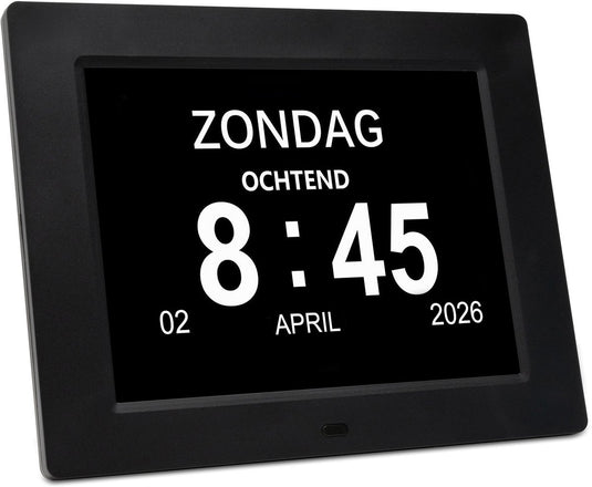 Pora co - digitale dementieklok xl – kalenderklok met datum en dag – alarmfunctie – 7 inch - alzheimerklok - verschillende interface aan de achterkant stel je analoog of digitaal in