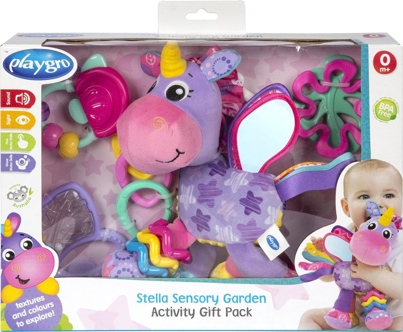 Afbeelding laden in galerijviewer, Playgro sensorische stella eenhoorn ontdek en speel geschenkset
