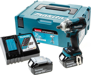 Makita dtw300rtj 18v slagmoersleutel 5,0 ah accu (2 st), snellader, mbox
