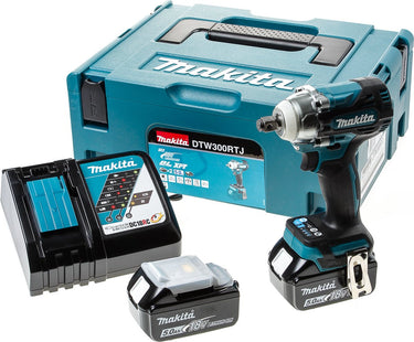 Makita dtw300rtj 18v slagmoersleutel 5,0 ah accu (2 st), snellader, mbox
