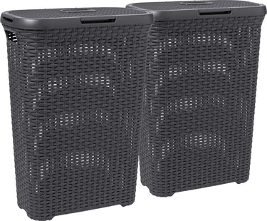 Curver style wasmand met deksel - 2x 40 liter - 2 stuks - antraciet