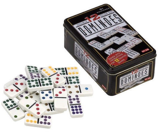 Hot games domino dubbel 12 in blik punten kleur.