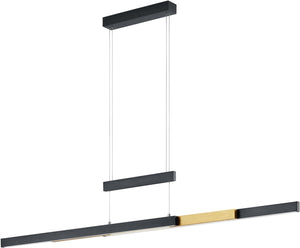 Trio trajan - hanglamp - zwart mat met messing - incl. 1x smd 45w - hoogte en lengte verstelbaar - touch dimmer - traploos instelbare lichtkleur - verlichting omhoog en omlaag