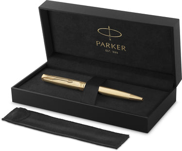 Parker sonnet ciselé special edition balpen, dop, huls en detail met gouden afwerking, medium, zwarte inkt