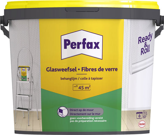 Perfax ready roll glasweefsel behanglijm 9 kg | de ultieme oplossing voor glasweefselbehang | glasweefsellijm met eenvoudige toepassing | transparante behanglijm voor duurzame hechting