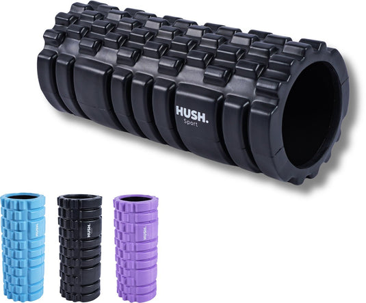 Hush sport - foam massageroller 33x14 cm - met grid patroon - spierherstel triggerpoint massage - eva foam - zwart
