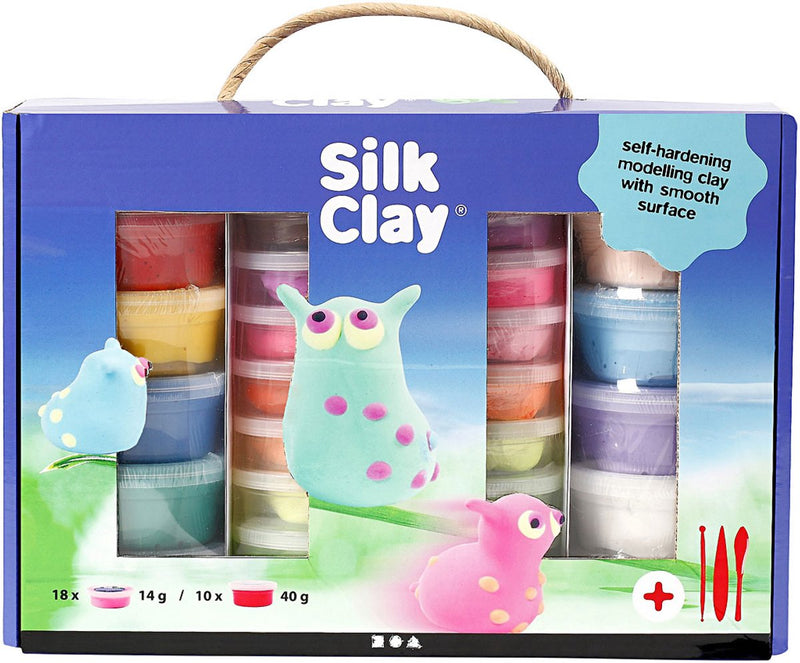 ギャラリービューアに画像をロードする, Silk clay set met gereedschap - 28 kleipotjes
