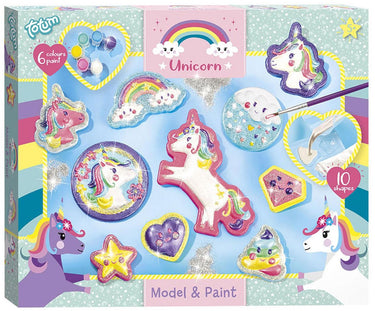 Totum unicorn gips gieten schilderen model paint 10 gipsfiguren maken incl. 5 kleuren verf en penseel - knutselset cadeau tip speelgoed meisjes en jongens vanaf 5 jaar