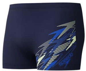 Speedo medley logo aquashort heren - strakke zwemshort heren - vormvaste zwemboxer heren - sportzwembroek heren met trekkoord - marine blauw - s