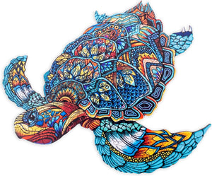 Engelhart houten puzzel schildpad – 128 unieke puzzelstukjes – a4 formaat houten legpuzzel – dieren puzzelspel – ontspannend denkspel – inclusief opbergetui –