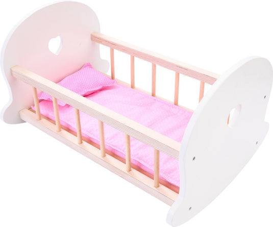 Longfield poppenbedje schommelwieg, roze wit