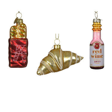 Decoris kersthanger set francaise vin rouge croissant bagette 3-delig set