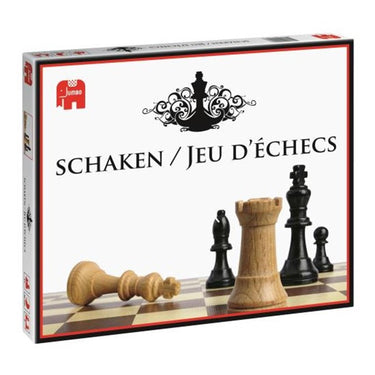 Jumbo schaken 1 kartonnen bord (30x30cm) met 32 houten stukken.