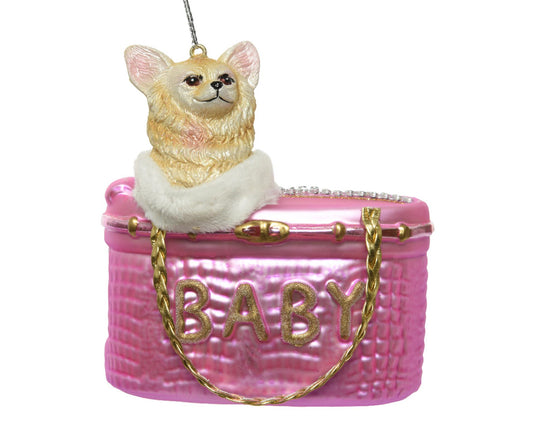 Decoris kerst ornament hond in tas 10x5,5cm