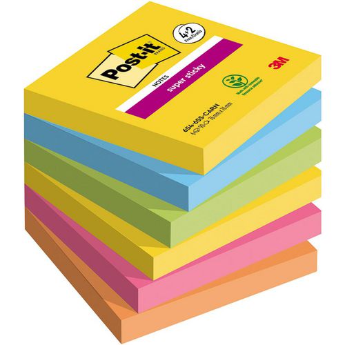 Post-it super sticky super sticky notes post-it 654-sscarn-p4+2 blauw, geel, groen, oranje roz