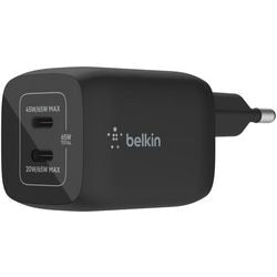 Belkin boostcharge pro 2-poorts usb-c gan-wandlader met pps (65 w) (zwart, 2x usb-c)