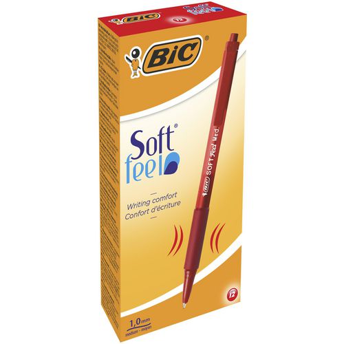 Balpen bic soft feel kunststof houder rood drukknop grip clip navulbaar