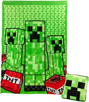 Paladone minecraft creeper 2‑in‑1 cushion blanket – officieel gelicentieerde zachte opvouwdeken, 120 × 150 cm-