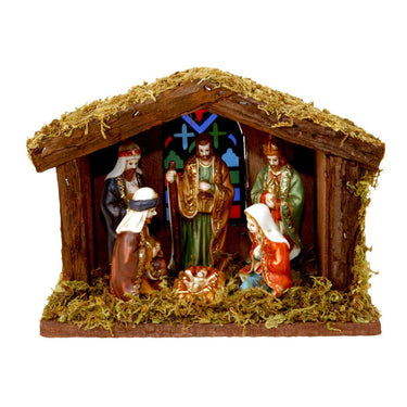 Kerststal met 6 figuren en licht