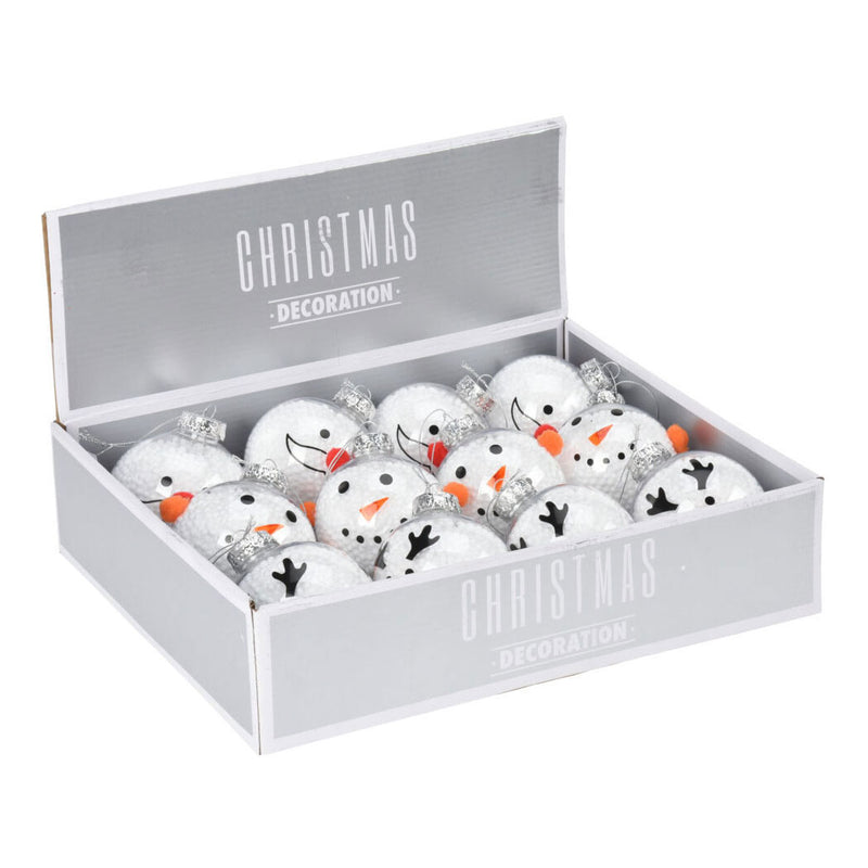 Load image into Gallery viewer, Kerstbal Sneeuwpop 8cm, Set van 12 stuks
